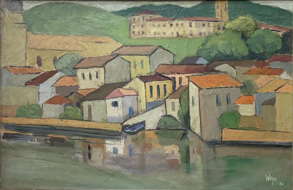 WEGA NERY. "Paisagem" O.s.t. assinado no cid. Mede 42 x 63 cm. Catalogado no livro Reflexos do invisível