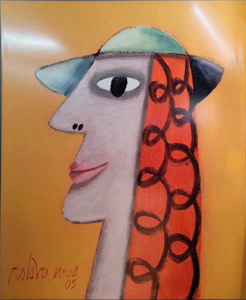 GUSTAVO ROSA. "Figura feminina com chapéu" - giclê - . Assinado e datado 05 no cie. Mede: 245 x 200 cm