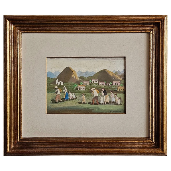 FULVIO PENNACCHI. "Vida de colono" O.s.e. assinadado e datado 86 cid e verso. Mede: 20 x 15 cm de alt com moldura 44 x 37 cm de alt