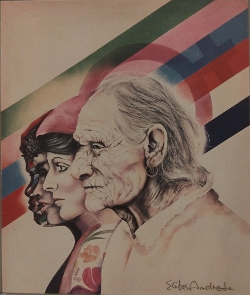 ELIFAS ANDREATO "Tempo". Impressão sobre tela. Mede: 42x 51 cm de alt. Acompanha moldura