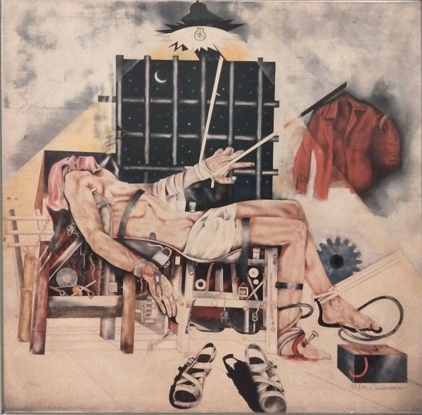 ELIFAS ANDREATO "25 de outubro (sobre a morte do jornalista Vladimir Herzog)" . Mede: 80 x 80 cm