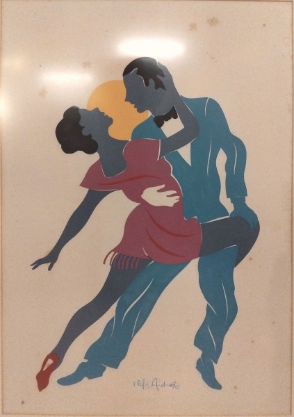 ELIFAS ANDREATO "Casal dançando tango" Gravura digital sobre papel. Mede: 38 x 55 cm Acompanha moldura
