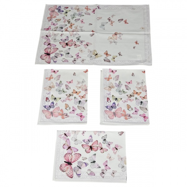 Conjunto de 4 toalhas para carrinho de cha, estampa com borboletas. 69 x 50 cm.