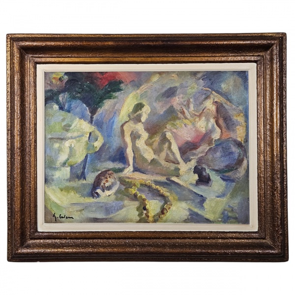 Assinatura ilegivel - Composição com figura feminina - o.s.t. 61 x 46 cm. Ass. cie.