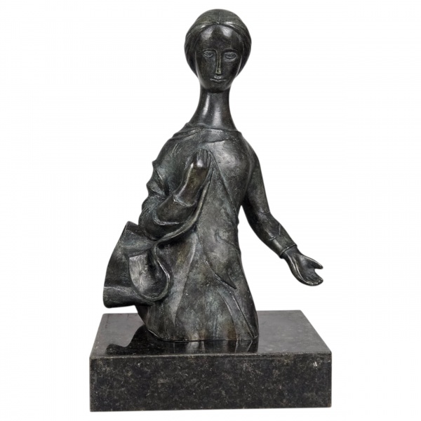 ALFREDO CESCHIATTI. O Anjo, escultura em bronze sobre base de granito. 43 x 36 x 70 cm de altura.