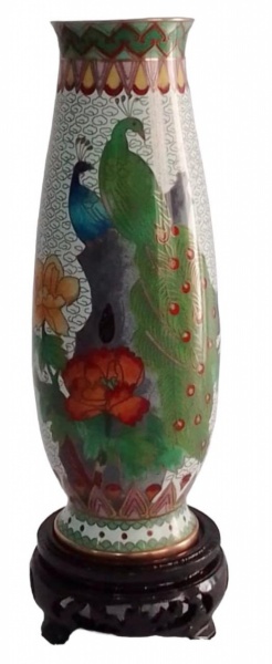 Joias . Antigo e raro vaso em Cloisonné, todo em bronze, pintad foto 8