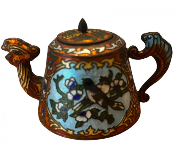 Joias . Antigo e raro vaso em Cloisonné, todo em bronze, pintad foto 2