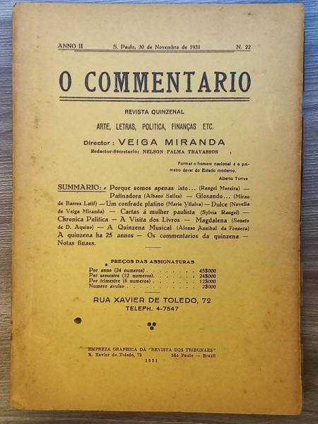 Arte . O Commentario, Revista Quinzenal de Arte, Letras, Polit foto 1