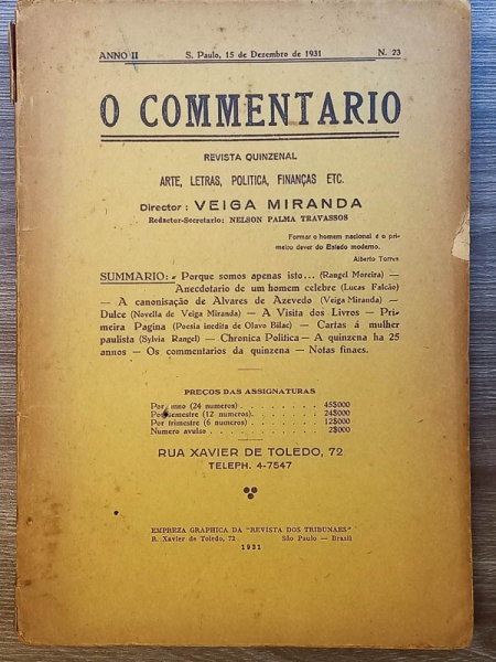 Arte . O Commentario, Revista Quinzenal de Arte, Letras, Polit foto 2