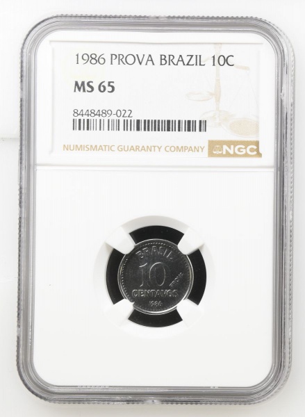 Moeda do Brasil - República -Cruzado- 10 Centavos - 1986 -c/ inscrição PROVA - E355 - FC. Graduada pela NGC MS65