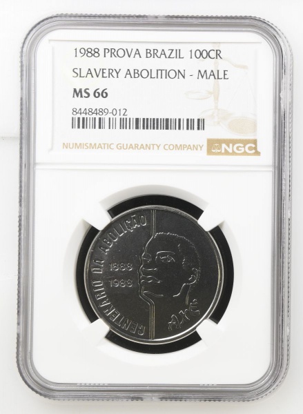 Moeda do Brasil - 100 Cruzados - 1988 - Pai da Série AXÉ - PROVA - Graduada pela NGC MS67 - Catálogo AI. E366 - Flor de cunho Excepcional. TOP POP Mais alta graduação dessa moeda na NGC!!!!