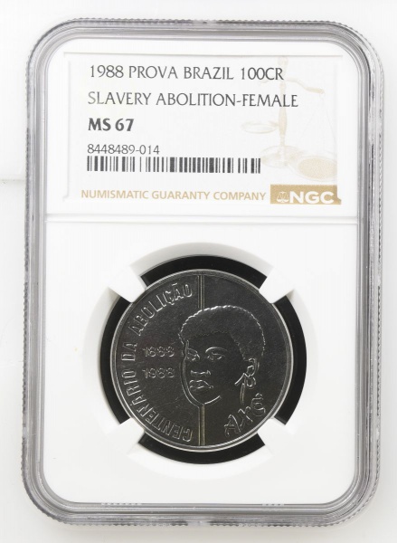 Moeda do Brasil - 100 Cruzados - 1988 - Mãe da Série AXÉ - PROVA - Graduada pela NGC MS67 - Catálogo AI. E367 - Flor de cunho Excepcional. TOP POP Mais alta graduação dessa moeda na NGC!!!!