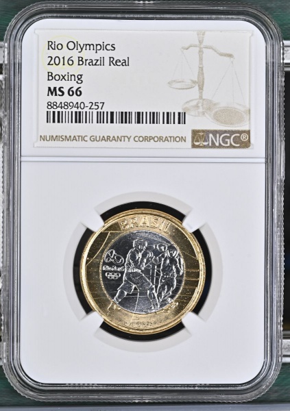 Moeda do Brasil 1 Real Rio 2016 Olimpíadas -Boxe -NGC MS 66 FLOR DE CUNHO EXCEPCIONAL