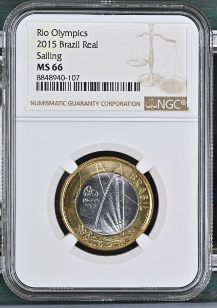 Moeda do Brasil 1 Real Jogos Olímpicos Rio 2016-Iatismo/ Vela (Sailing) - NGC MS66 Flor de Cunho Excepcional