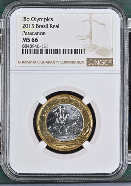 Moeda do Brasil 1 Real Rio 2015 Paralimpíadas -Paracanoagem- NGC MS 66