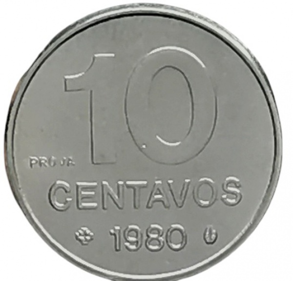 Moeda do Brasil - 10 Centavos - Republica - Aço - Inox - Moeda com Inscrição Prova - 1980 - Catálogo E329 - FC