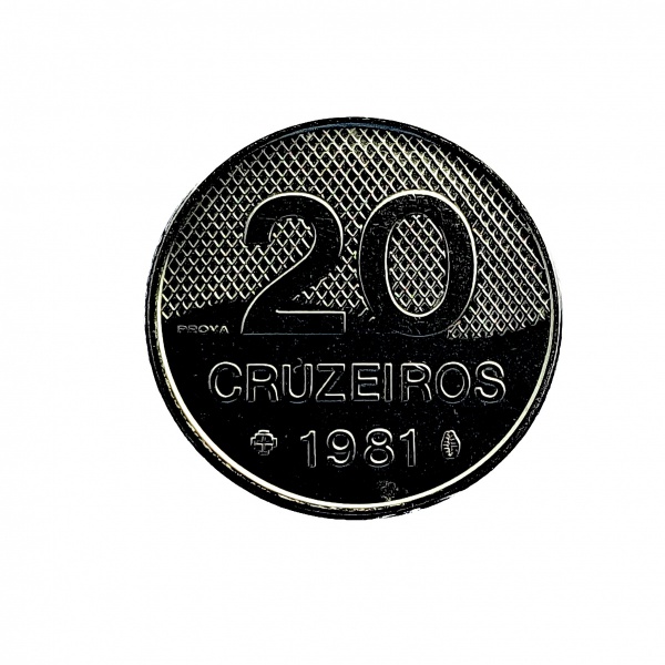 Moeda do Brasil - 20 Cruzeiros - Aço - Inox - Moeda com Inscrição Prova - 1981 - Republica - Catálogo E344 - FC
