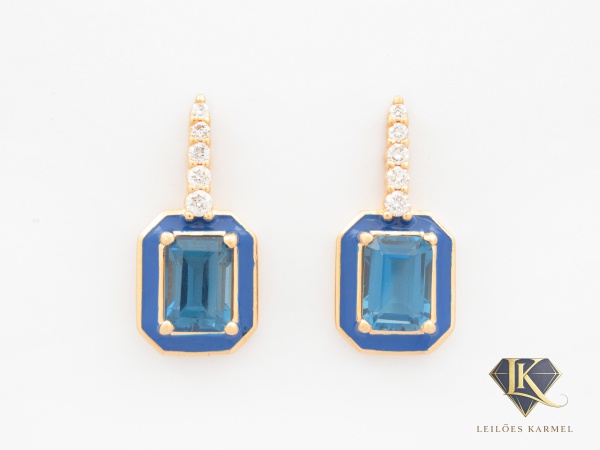 VIVARA - Brincos Policroma em Ouro Rose 18K com Topázios London e Diamantes - Coleção Policroma, 2cm de comprimento, peso de 4.3 gramas. Acompanha Certificado de Garantia Leilões Karmel.
