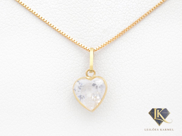 Colar + Ponto de Luz Coração em Ouro Amarelo 18K com Pedra Incolor, 40cm de comprimento, peso de 1,2 gramas. Acompanha Certificado de Garantia Leilões Karmel.
