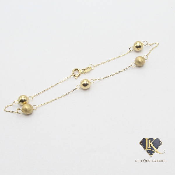Pulseira + Esferas (Fosca) em Ouro Amarelo 18K, 18cm de comprimento, Peso de 1.6 gr. Acompanha Certificado de Garantia Leilões Karmel.