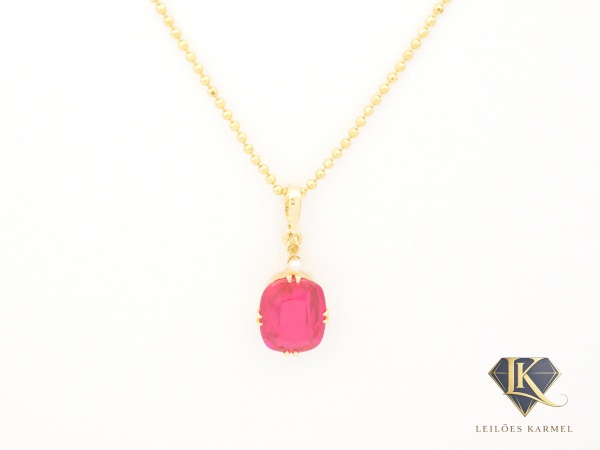 Colar Esferinhas + Pingente de 2cm x 1cm em Ouro Amarelo 18K com Pedra e Pérola, 45cm de comprimento, peso de 4 gramas. Acompanha Certificado de Garantia Leilões Karmel.