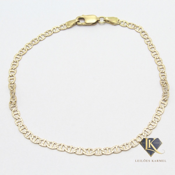 Pulseira Elos Piastrine em Ouro 18K, 19cm de comprimento, Peso de 2.6 gr. Acompanha Certificado de Garantia Leilões Karmel.