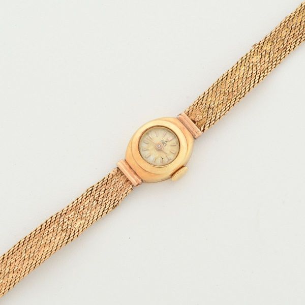 EBEL - Relógio feminino em ouro amarelo 18 k, medindo 14,3 cm de comprimento. Peso total 14,3 g. (Máquina e fecho necessitando reparo).