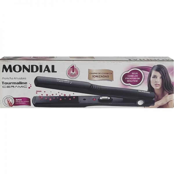 Lote com prancha alisadora para cabelo Mondial, sem uso, na embalagem original. Modelo: Tourmaline Ceramic (P-15 4880-01) Tensão: Bivolt