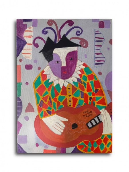 ASFADUROFF NIBBES, Técnica Mista Sobre Tela, Representando " Arlequin ", Sem Moldura Medindo 70 x 50 cm