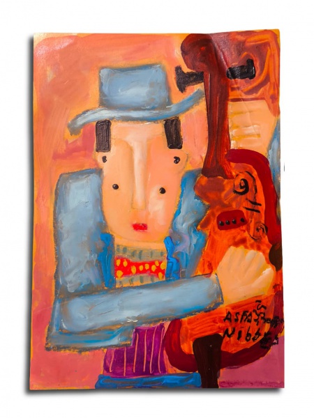 ASFADUROFF NIBBES, Técnica Mista sobre Papel, Representando " Músico ", Sem Moldura medindo 30 x 21 cm