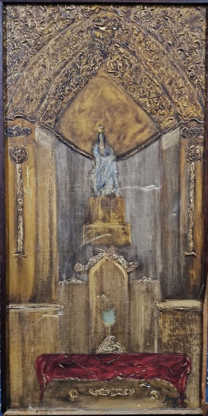 ANGELO 1971, Óleo sobre Tela, Título da Obra " Altar ", Com Moldura, Medida Externa 81 x 41 cm e Medida Interna 79 x 39 cm, No Estado