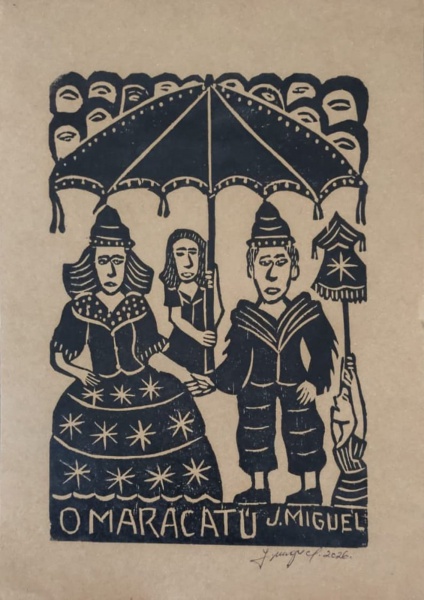 J. MIGUEL, Gravura, Representando " O Maracatu ", Sem Moldura medindo 23 x 33 cm