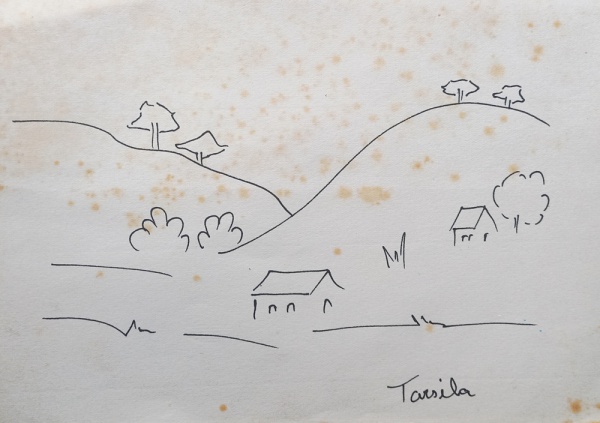TARSILA, Desenho à Nanquim, Representando " Paisagem ", Sem Moldura medindo 18,5 x 13,5 cm