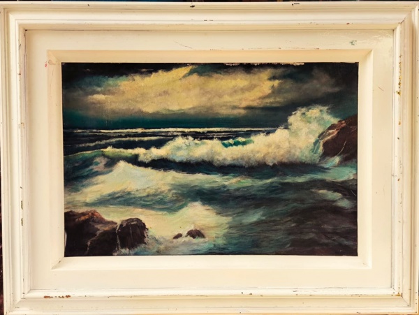 LIBANORI 1988, Óleo sobre Tela, Representando " Marinha " Com Moldura, 0,84m x 0,63m Externa e 0,59m x 0,39m Interna