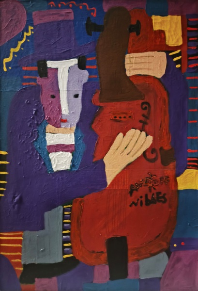 ASFADUROFF NIBBES, Técnica Mista sobre Tela, Título da Obra " Le Musician ", Sem Moldura medindo 70 x 50 cm