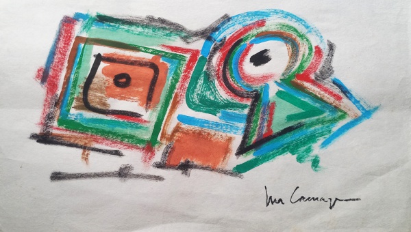 IBERÊ CAMARGO, Guache sobre Papel, Representando " Carretel e Cubo ", Sem Moldura medindo 20,5 x 35,5 cm