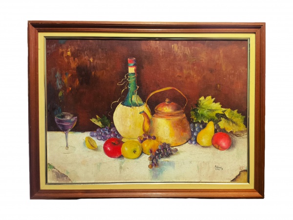 ADAUCI, Óleo sobre Tela, Representando " Natureza Morta ", Com Moldura medindo 80 x 60 cm e Medida Interna 70 x 50 cm