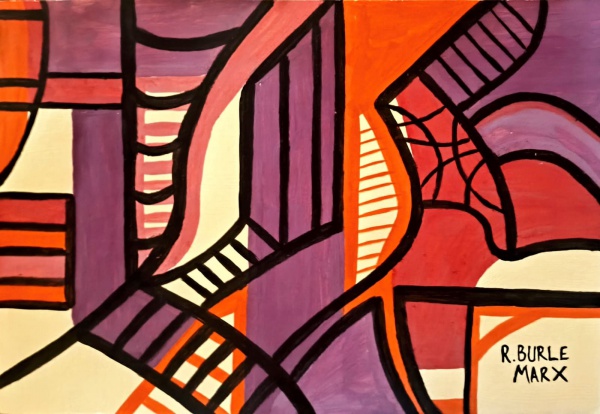 R. BURLE MARX, Acrílico sobre Papel, Representando " Abstrato ", Sem Moldura Medindo 29,5 x 21 cm