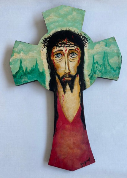 ALBERTO DA VEIGA GUIGNARD, Óleos sobre Madeira, Representando " Cristo " , Medida do Crucifixo 48 x 32 cm, Acompanha com o Certificado de Tranferência