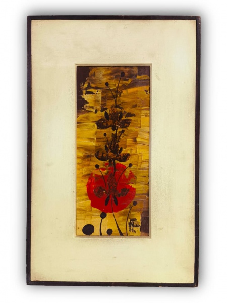 ALFREDO MUCCI, Óleo sobre Cartão, Representando " Flores ", Com Moldura medindo 36 x 23 cm e Medida Interna 23 x 10 cm