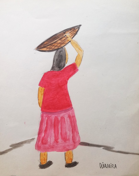 DJANIRA, Guache sobre Papel, Representando " Figura Feminina ", Sem Moldura medindo 17,5 x 22 cm