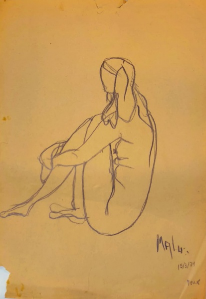 MALY 1974, Desenho à Lápis, Representando " Figura " Sem Moldura, Medindo 45 x 32 cm, No Estado