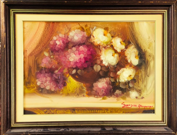 GEORGINA ALBUQUERQUE, Óleo sobre Tela, Representando " Flores" Com Moldura, Medida Externa 90 x 70 cm e Medida Interna 68,5 x 48 cm
