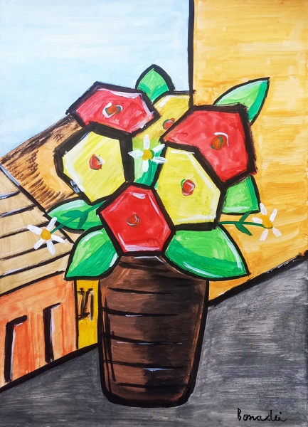 ALDO BONADEI, Guache sobre Papel, Representando " Vaso de Flores ", Sem Moldura medindo 18 x 24 cm