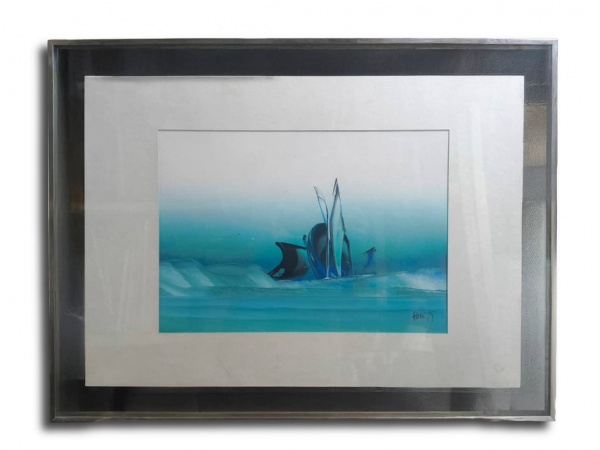 FABIO PACE, Técnica Mista sobre Cartão, Representando " Abstrato ", Com Moldura medindo 57 x 75,5 cm e Medida Interna 34 x 50 cm