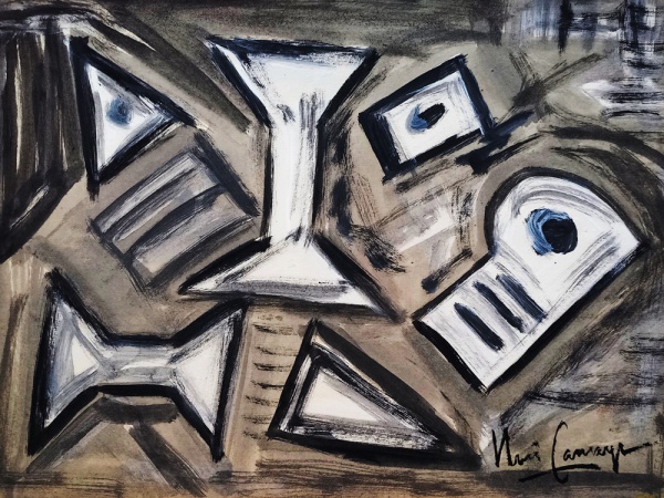 IBERÊ CAMARGO, Guache sobre Papel, Representando " Carretéis ", Sem Molsura Medindo 28 x 20 cm