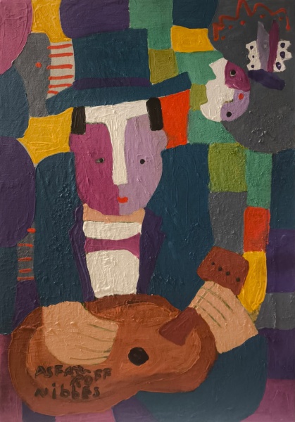 ASFADUROFF NIBBES, Técnica Mista sobre Tela, Título da Obra " Le Musician ", Sem Moldura, Medida da Tela 70 x 50 cm