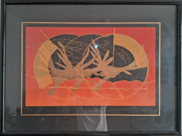 GILBERTO SALVADOR, Gravura 38/60, Representando " Abstrato ", Obra Datada em 1989, Com Moldura Medindo 60 x 80 cm e Medida Interna 42 x 64 cm,