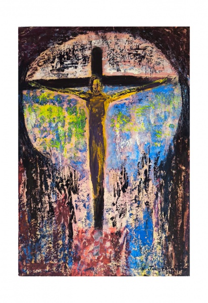 JANDYRA WATERS, Tènica Mista sobre Cartão, Representando " Crucificação ", Sem Moldura Medindo 49,5 x 35 cm, Obra datado em 1965