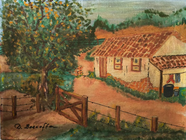 D. BERCOFFA, Óleo sobre Tela, Representando " Fazenda ", Medindo 0,35m x 0,27m Sem Moldura
